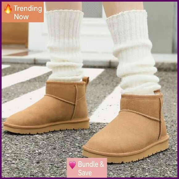 Genuine Suede Ankle Boots Women's Winter Snow Boots Fur Lined - Picture 7 of 8